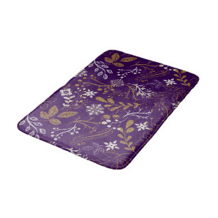 Tapete De Banheiro Padrão floral intrincado com dourado e branco