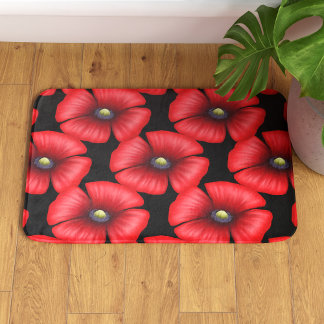 Tapete De Banheiro Padrão Floral Moderno Preto e Vermelho