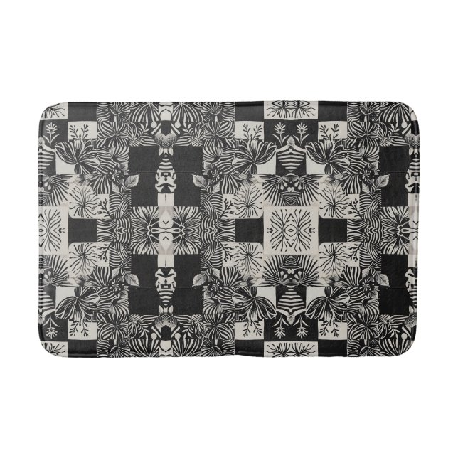 Tapete De Banheiro Padrão Floral Monocromático Tropical Ousado (Frente)