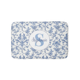 Tapete De Banheiro Padrão Floral Monograma Francês Toile Azul Nome