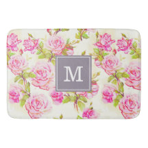 Padrão Floral Personalizado Bath Mat Rosa Monogram