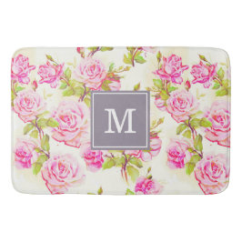 Tapete De Banheiro Padrão Floral Personalizado Bath Mat Rosa Monogram