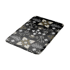 Tapete De Banheiro Padrão floral preto e branco ornamentado