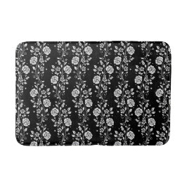 Tapete De Banheiro Padrão Floral Preto Elegante Curto