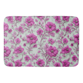 Tapete De Banheiro Padrão Floral Rosa Vibrante Com Flores Magenta