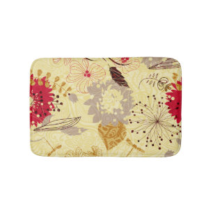 Tapete De Banheiro Padrão Floral Rustic Retro Beige E Vermelho