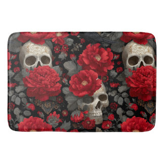 Tapete De Banheiro Padrão Floral Seamless de Corvo e Caveira Gótico