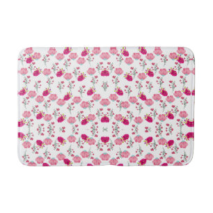 Tapete De Banheiro Padrão Floral Simétrico Rosa e Bege