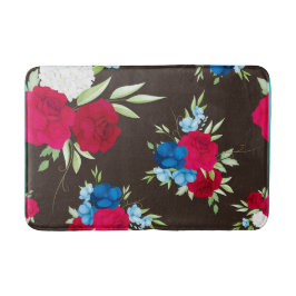 Tapete De Banheiro Padrão Floral Vermelho Azul Elegante em Marrom Esc