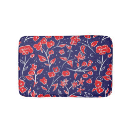 Tapete De Banheiro Padrão Floral Vermelho e Azul