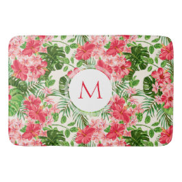 Tapete De Banheiro Padrão Floral Vermelho Hibiscus Monograma Bath Mat