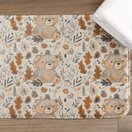 Tapete De Banheiro Padrão Foliar do Urso de Outono e Floresta