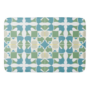 Tapete De Banheiro Padrão Geométrico Abstrato em Verde e Azul