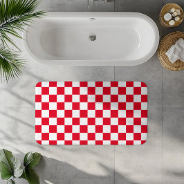 Tapete De Banheiro Padrão Geométrico Croata Xadrez Vermelho e Branco