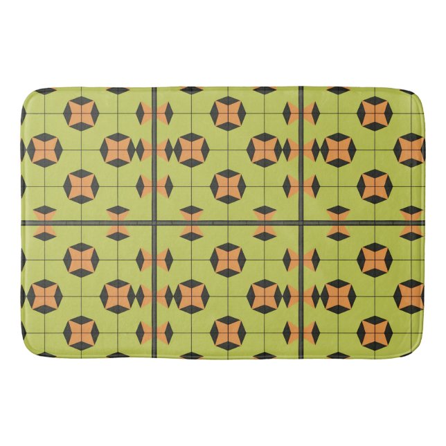 Tapete De Banheiro Padrão Geométrico de Azulejos com Cores Vibrantes (Frente)