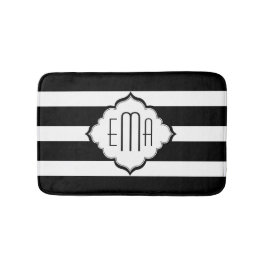 Tapete De Banheiro Padrão Geométrico de Stripes Pretas e Brancas