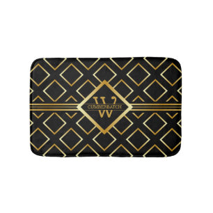 Tapete De Banheiro Padrão Geométrico Dourado FAUX com Monograma em