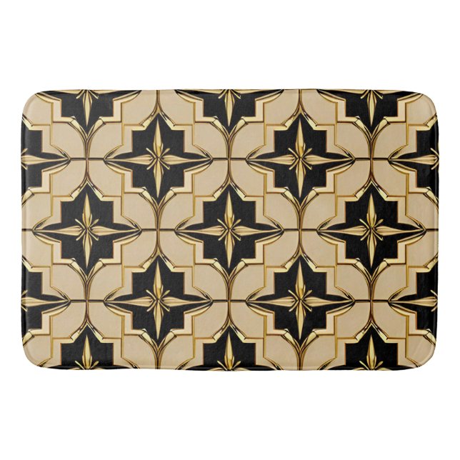Tapete De Banheiro Padrão Geométrico Elegante Dourado e Preto (Frente)