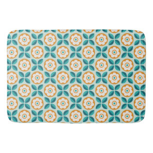 Tapete De Banheiro Padrão Geométrico Floral Laranja Água-marinha Retr