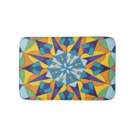Tapete De Banheiro Padrão geométrico fractal azul e amarelo