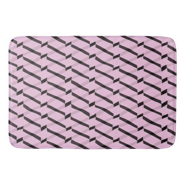 Tapete De Banheiro Padrão Geométrico Rosa e Preto (Frente)