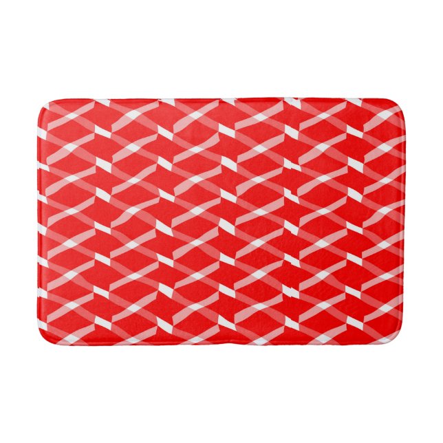 Tapete De Banheiro Padrão Geométrico Vermelho e Branco (Frente)