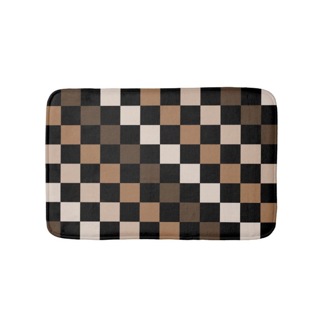 Tapete De Banheiro Padrão Gingham Preto-Castanho Verificado (frente)