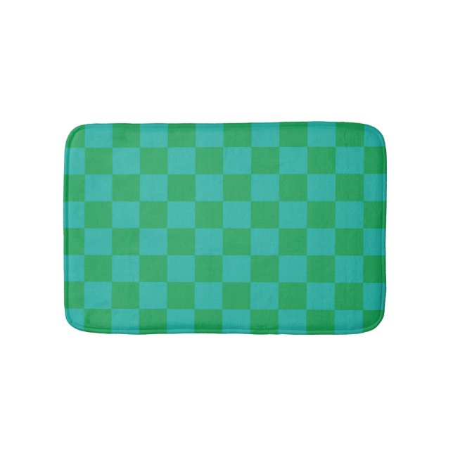 Tapete De Banheiro Padrão Gingham Verde Azul Verificado (frente)