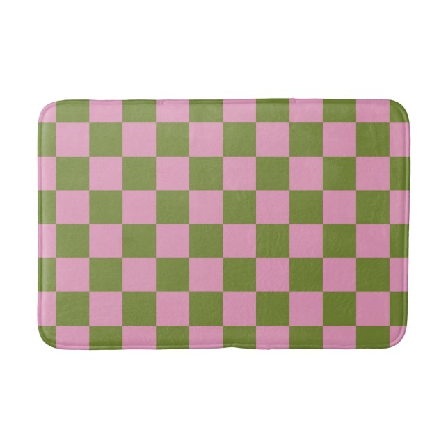 Tapete De Banheiro Padrão Gingham Verdejado Rosa (Frente)