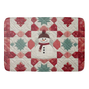 Tapete De Banheiro Padrão Inclinado Snowman Vermelho Verde
