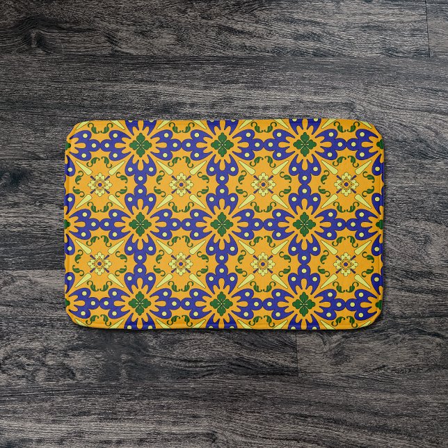 Tapete De Banheiro Padrão Laranja Azul E Amarelo Do Azulejo Espanhol (Criador carregado)