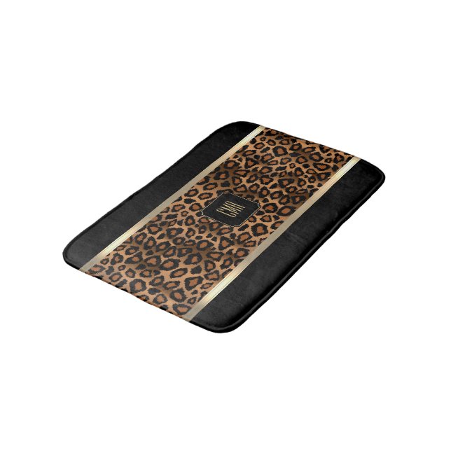 Tapete De Banheiro Padrão-Leopardo ouro Castanho e Preto - Monograma (Angulado)