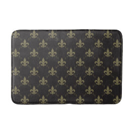 Tapete De Banheiro Padrão Luxuoso Black Fleur De Lis Dourado