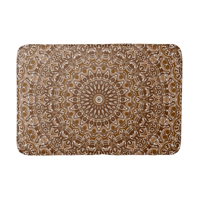 Tapete De Banheiro Padrão Mandala Marrom e Branco Chocolate (Frente)