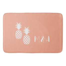 Tapete De Banheiro Padrão Moderno de Abacaxi Branco Rosa-Rosa