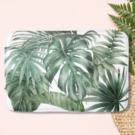 Tapete De Banheiro Padrão Moderno de Monstera Tropical Branca deixa