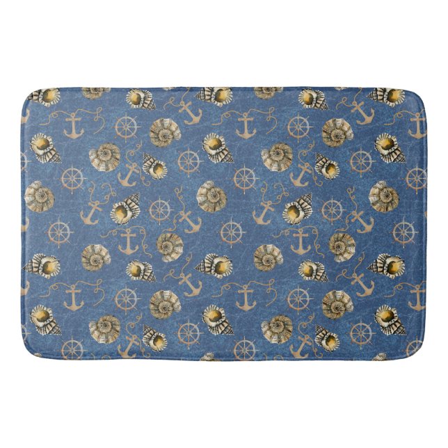 Tapete De Banheiro padrão náutico azul (Frente)