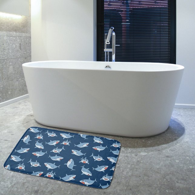 Tapete De Banheiro Padrão Oceânico dos Tubarões Brancos de Excelente  (Cute Great White Sharks Ocean Pattern Bath Mat)