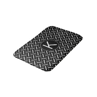 Tapete De Banheiro Padrão Preto-Branco Cevron com Monograma Personali
