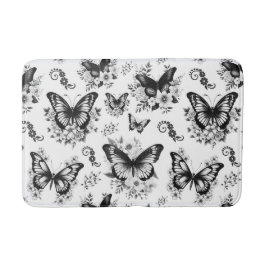 Tapete De Banheiro Padrão Preto de Borboleta Branca