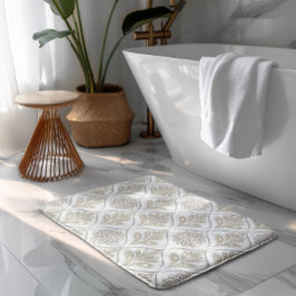 Tapete De Banheiro Padrão Quatrefoil Bege e Branco Brilhante
