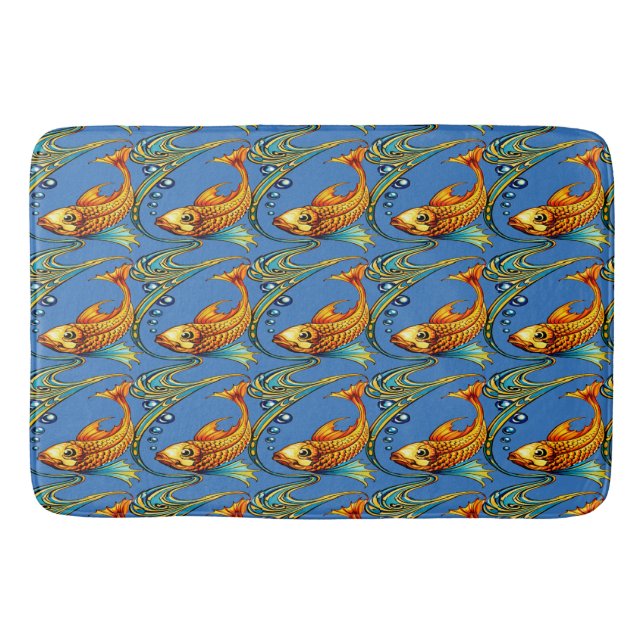 Tapete De Banheiro Padrão Retro Art Nouveau de Peixe Koi (Frente)