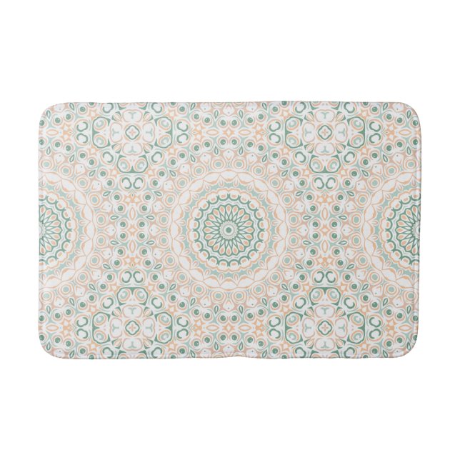Tapete De Banheiro Padrão Sage Green e Peach Mandala (Frente)