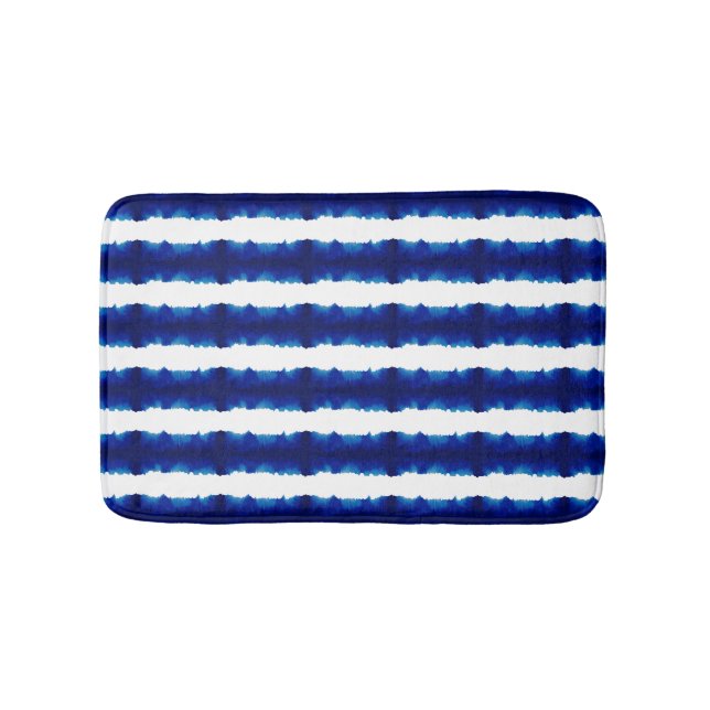 Tapete De Banheiro Padrão Shibori Tie Dye Blue Stripe (frente)