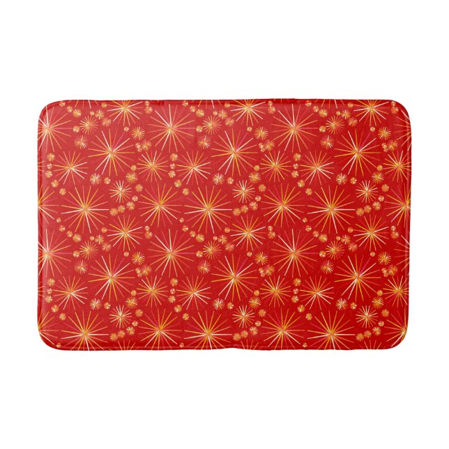 Tapete De Banheiro Padrão Sputnik do meio século, Vermelho Profundo (Frente)