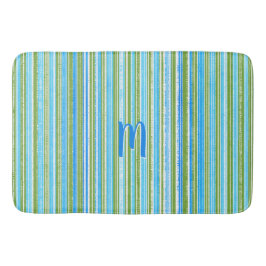 Tapete De Banheiro Padrão Teal, Blue, Green e White Stripe