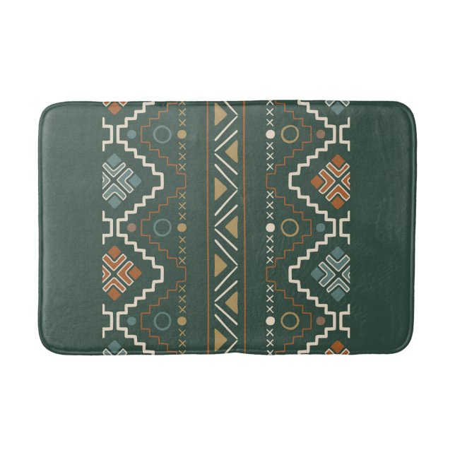 Tapete De Banheiro Padrão Tribal Boho Green e Terracotta Brown (Frente)