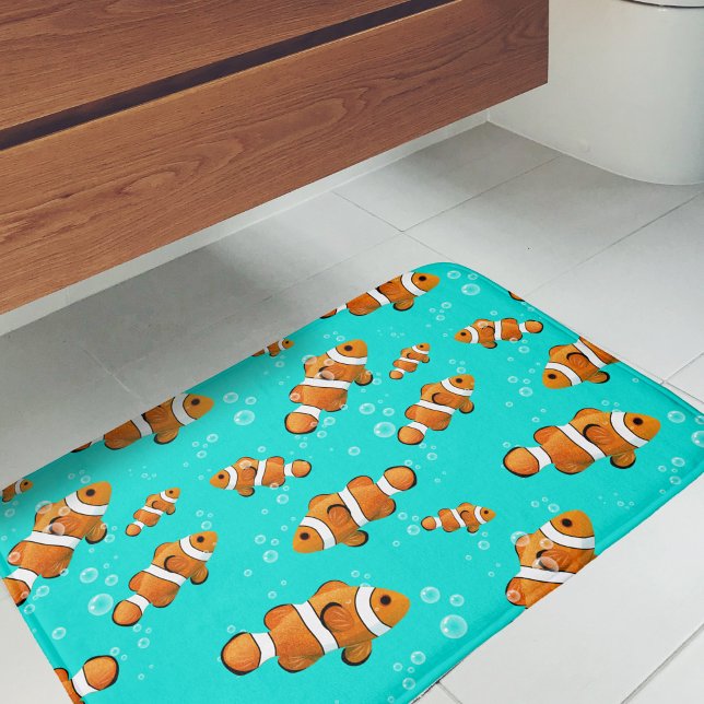 Tapete De Banheiro Padrão Tropical de Palhaço e Bolhas (Clownfish Pattern Bath Mat)