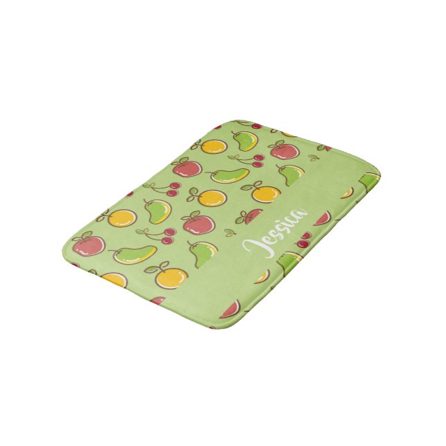 Tapete De Banheiro Padrão verde de frutas de verão frescas (Angulado)