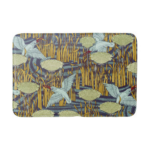 Tapete De Banheiro Padrão Vintage Art Nouveau de Pássaro e Pântano